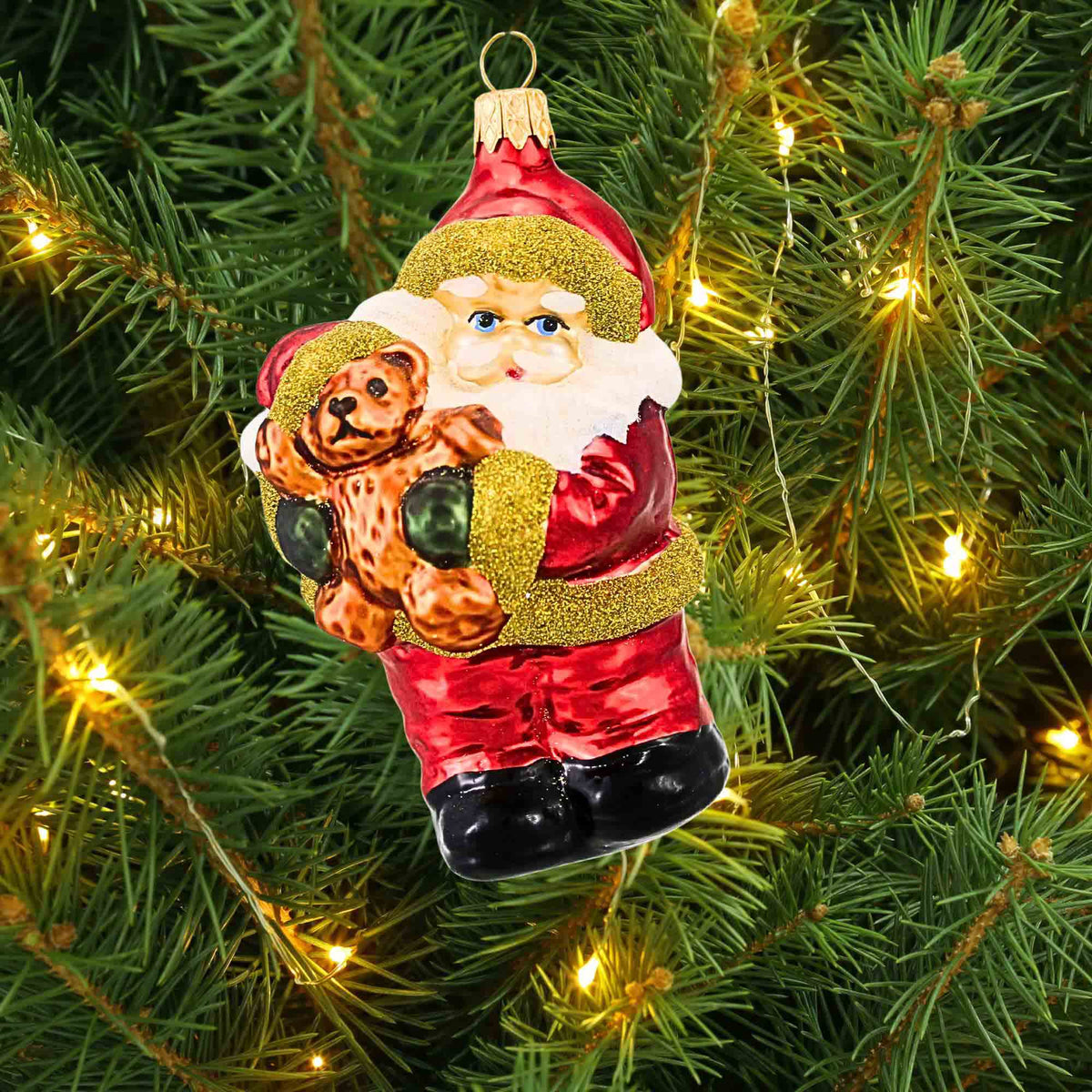Golden Bell Collection Red Santa Holding Teddy Bear - - SBKGifts.com