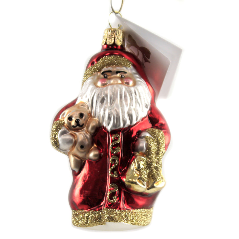Golden Bell Collection Small Shiny Santa & Bear Ornament Czech Christmas St284