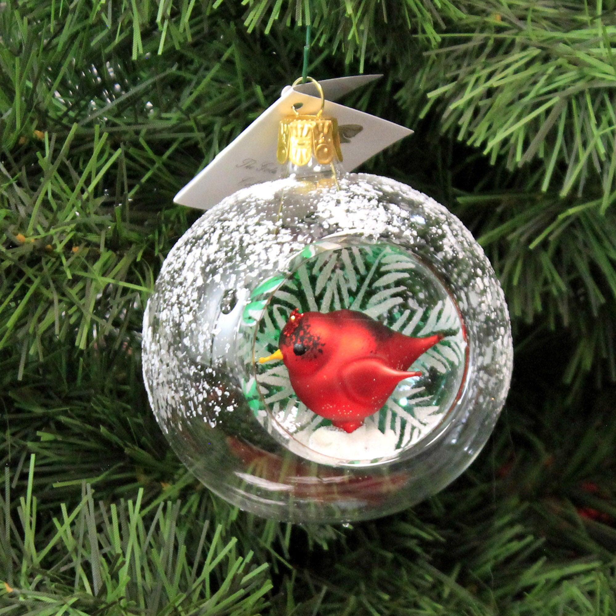 Golden Bell Collection 3.50In Clear Ball With Cardinal, Glass