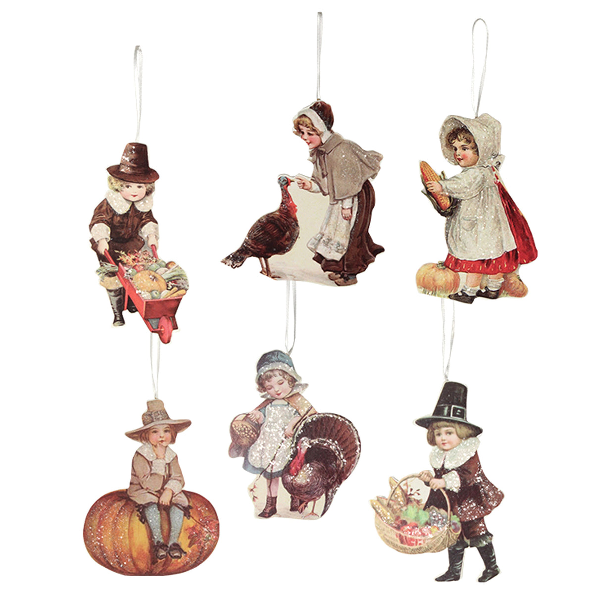 (46600) Thankgiving Child Ornaments S/6