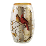 Stony Creek Fall Cardinals Small Lit Vase Glass Autumn Birch Tree Hbb0204