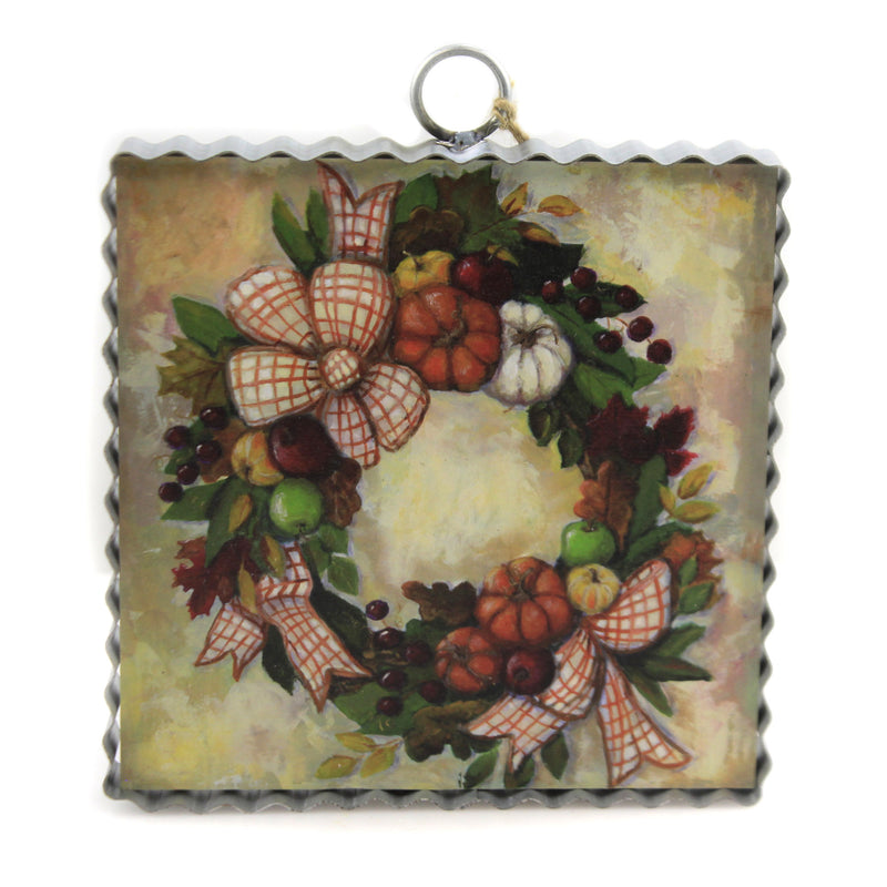 Thanksgiving Mini Harvest Wreath Print Wood Pumpkins Fruit Berries F20092