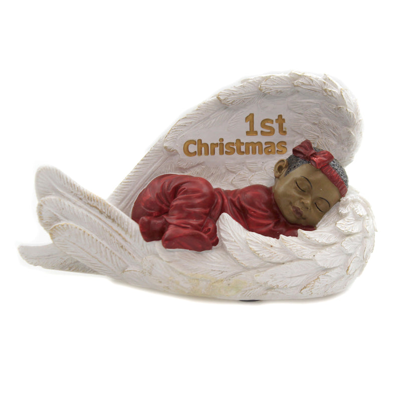 Black Art Baby Girl 1St Christmas Polyresin Angel Wings 19174 (46677)