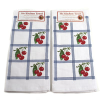 (46837) Red And White Kitchen Country Cherries Blue Set/2, 24.00 Inch, 100 Cotton 50S Design Retro Vl74s  Setof2