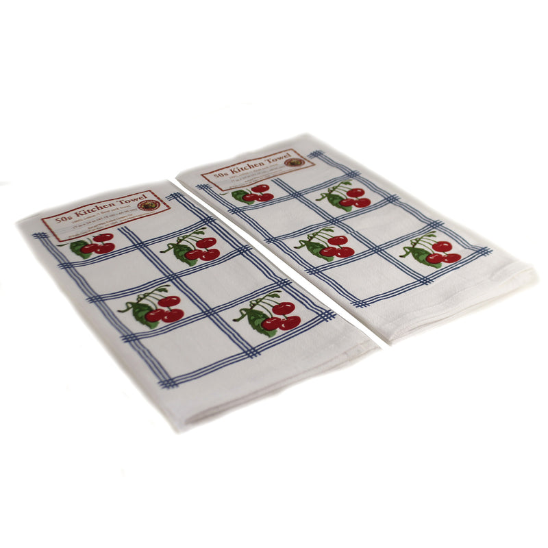 Red And White Kitchen Country Cherries Blue Set/2 - - SBKGifts.com