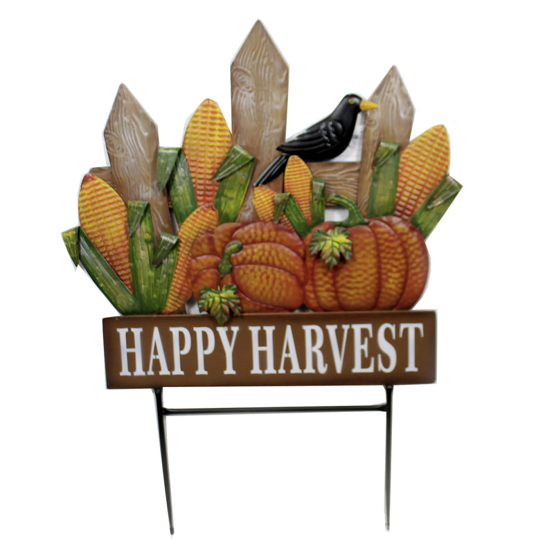 Home & Garden Fence W/ Pumpkins & Corn Stake Metal Crow Happy Harvest 31833636 (46871)