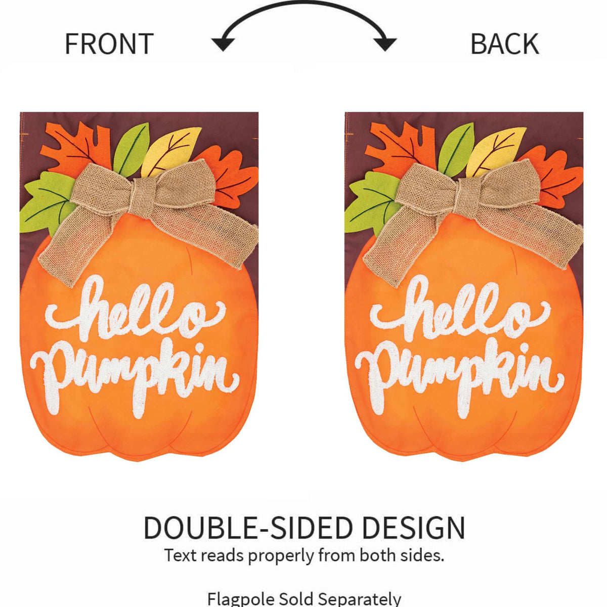 Custom Decor Hello Pumpkin Appliqué Flag - - SBKGifts.com
