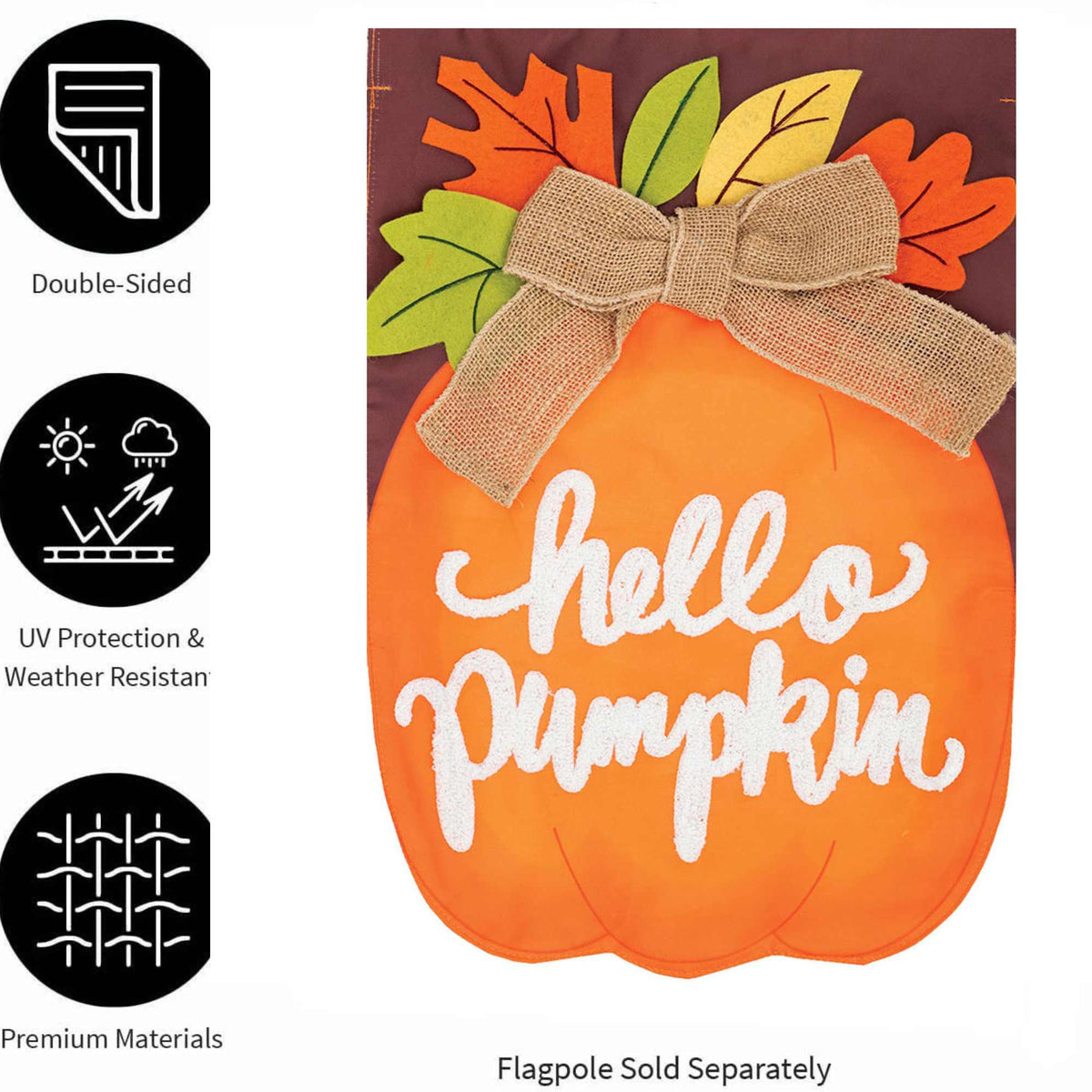 Custom Decor Hello Pumpkin Appliqué Flag - - SBKGifts.com