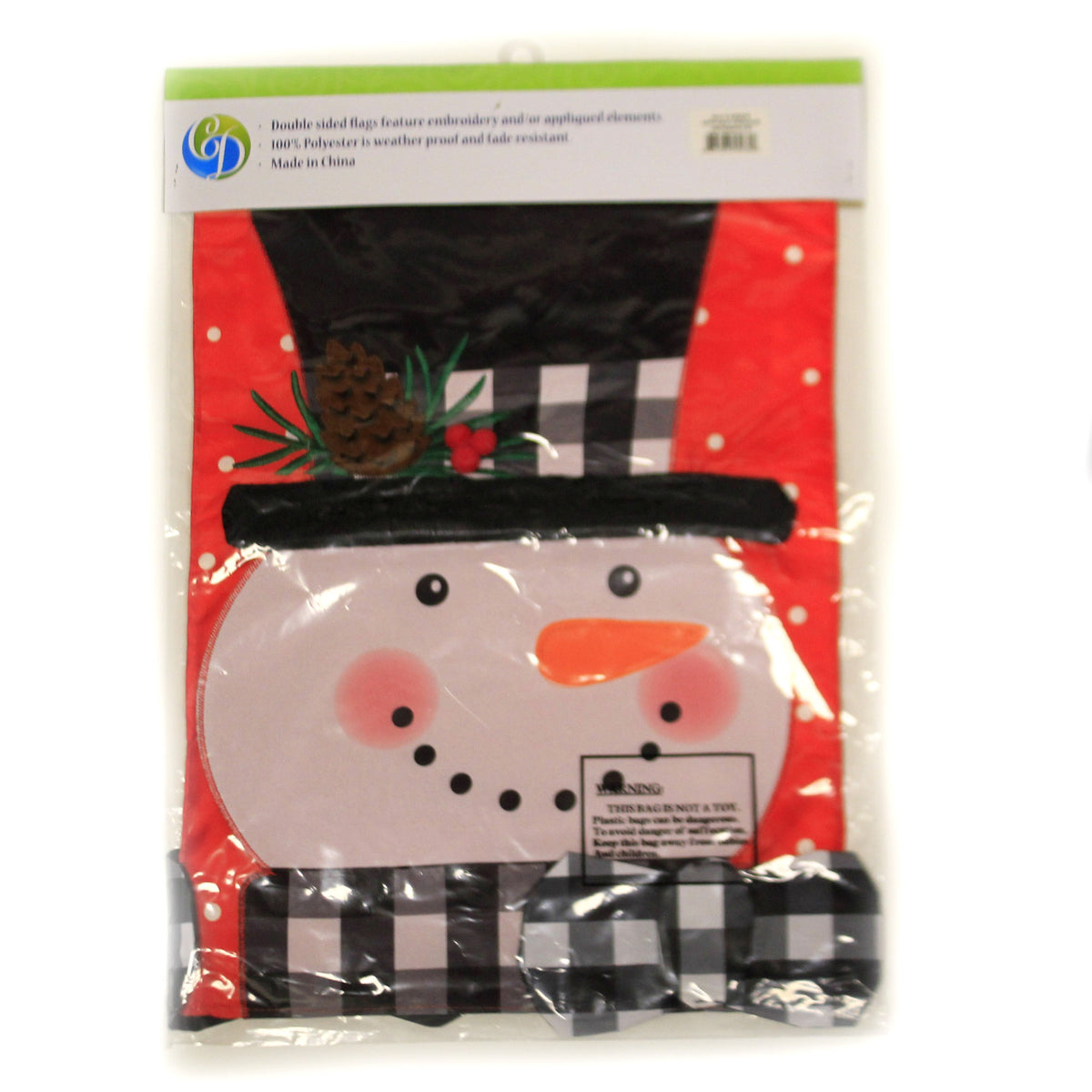 Home & Garden Gingham Snowman Applique Flag - - SBKGifts.com