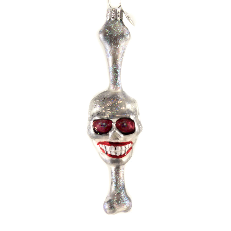 Morawski Silver Bone Thru Skull Glass Ornament Halloween Skeleton 10299 (47105)