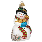 Old World Christmas 4.5 Inches Tall Snowman With Playful Pets Glass Dogs Cats Ornament 24202 (47150)