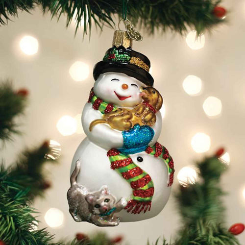 Old World Christmas Snowman With Playful Pets - - SBKGifts.com
