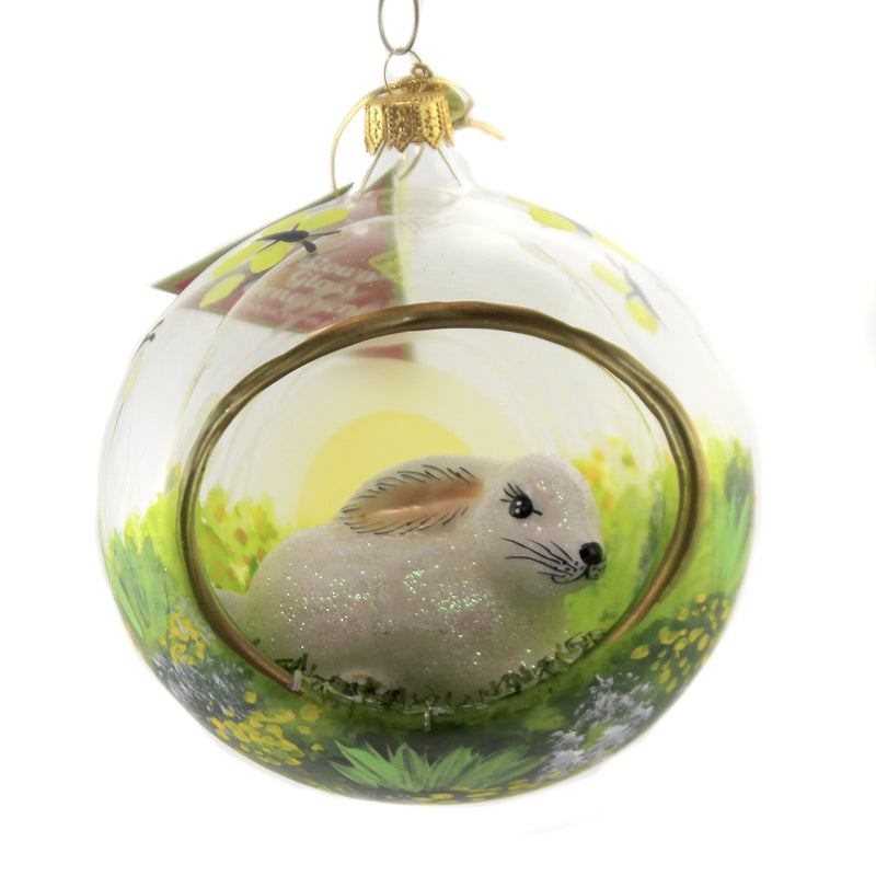 Morawski Bunny In Meadow Diorama Glass Ornament Ball Butterfly 17379