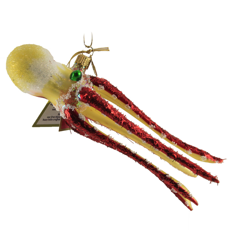 Yellow Red And White Octopus - 1 Ornament 2 Inch, Glass - Ornament Sea Creature Ocean 09943 (47182)