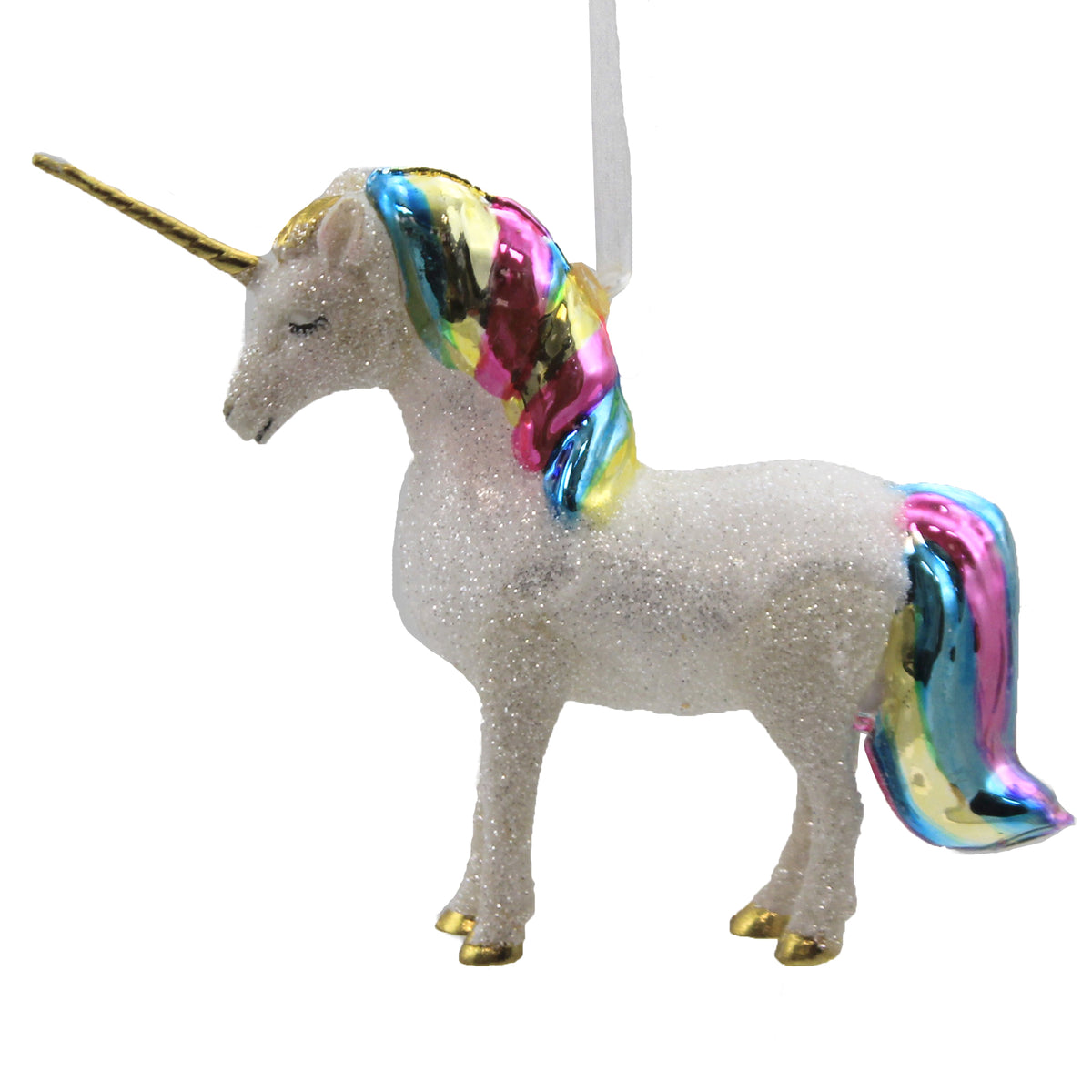 (47357) White Glittered Rainbow Unicorn