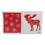 Swedish Dish Cloth Red Moose & Snowflake Set / 2 Dishcloth Christmas Kitchen W412*1043