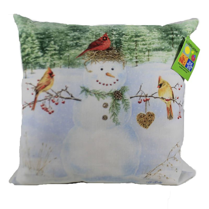 Manual Woodworkers And Weavers Happy Snowman With Heart - One Pillow 18 Inch, Polyester - Cardinals Indoor Outdoor Slhsh (47551)