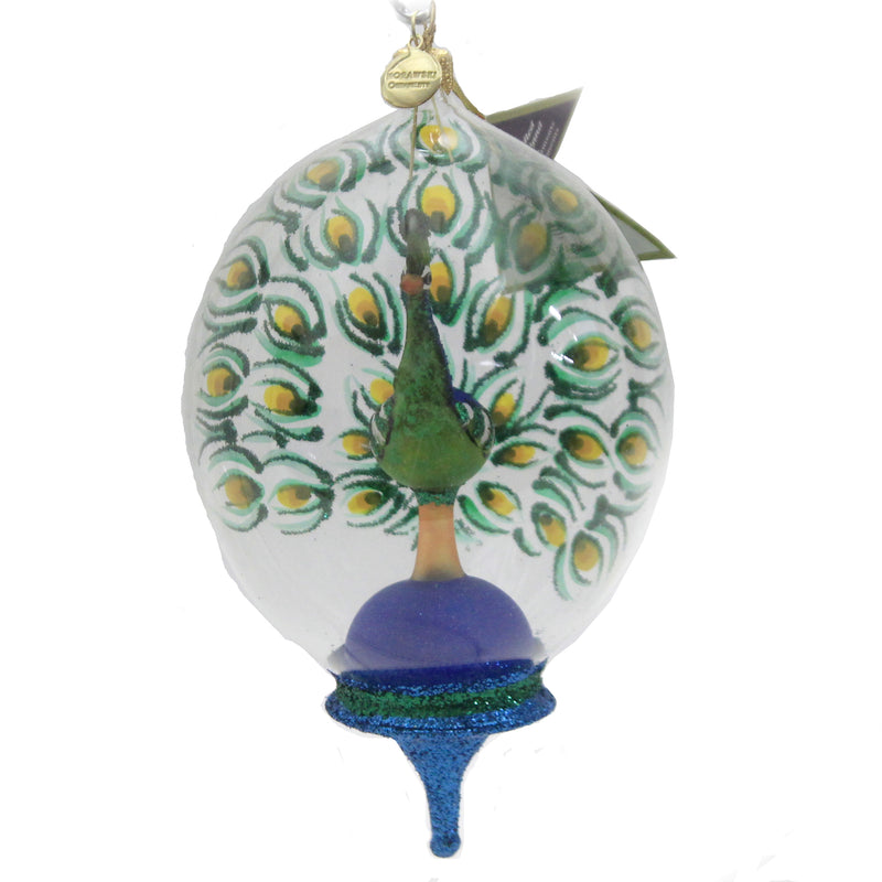 Morawski Peacock In A Dome Glass Ornament Feather Bird 17595 (47731)