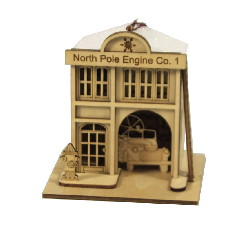 Ginger Cottages North Pole Engine Co. Wood #1 Firehouse Truck Hydrant 80018