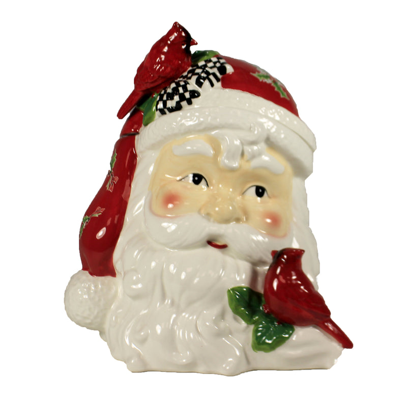 Tabletop Santa Head Container Dolomite Christmas Red Bird Cardinal 54385A (48045)