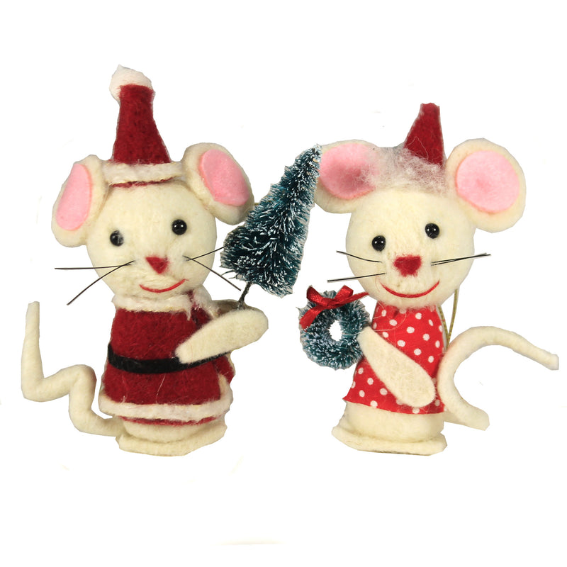 Holiday Ornament Mr & Mrs Mice Claus Set / 2 Santa Christmas Felt Retro Wo2242 (48084)