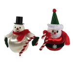 Holiday Ornament Retro Santa & Snowman Set/2 Vintage Chenille Spun Silk-Like Go2757*2758 (48086)