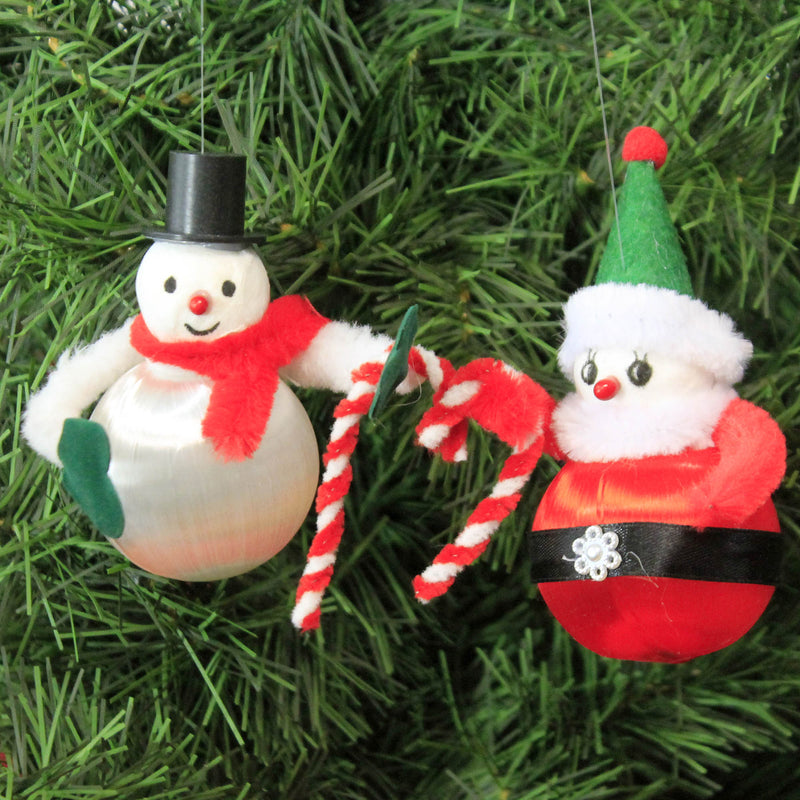 Holiday Ornament Retro Santa & Snowman Set / 2 - - SBKGifts.com