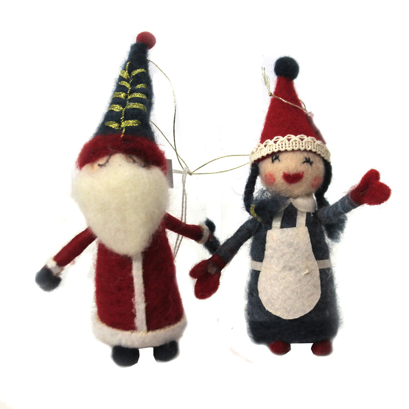 Felt Santa & Mrs Claus Set / 2 - 2 Ornaments 6.75 Inch, Wool - Scandanavian Stitchery Folksy Wo2366 (48087)