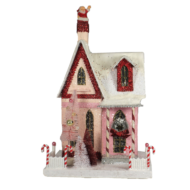 Christmas Candy Cane Cottage Paper Board Village Light Up Putz Retro Hou301