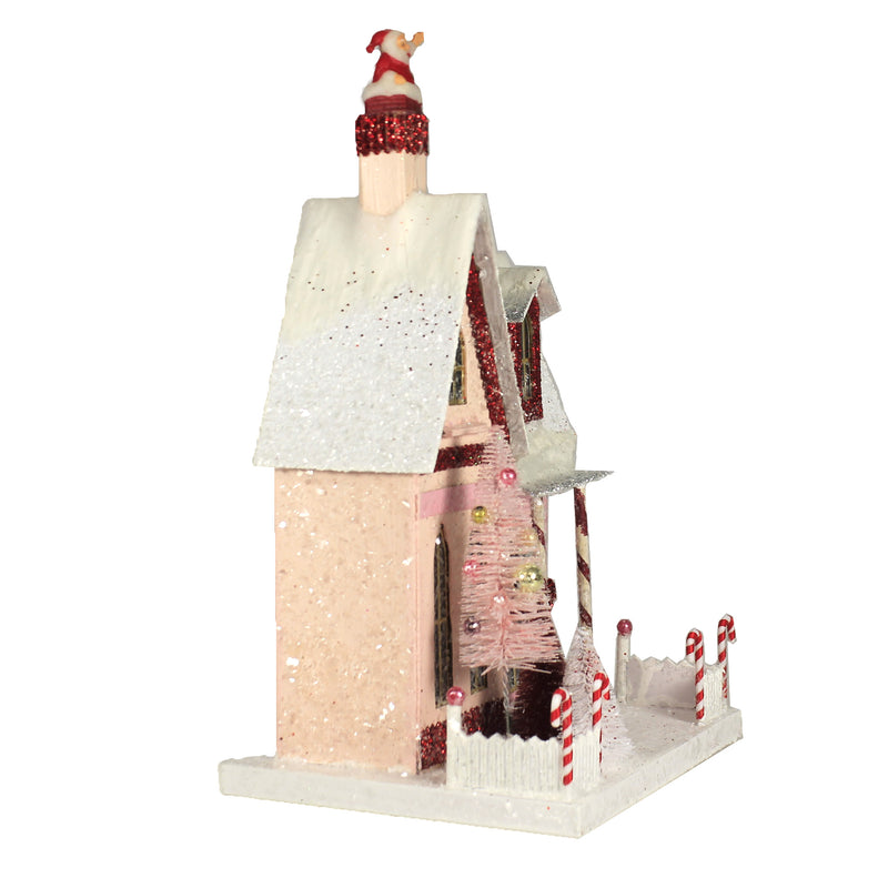 Christmas Candy Cane Cottage Paper Board Village Light Up Putz Retro Hou301