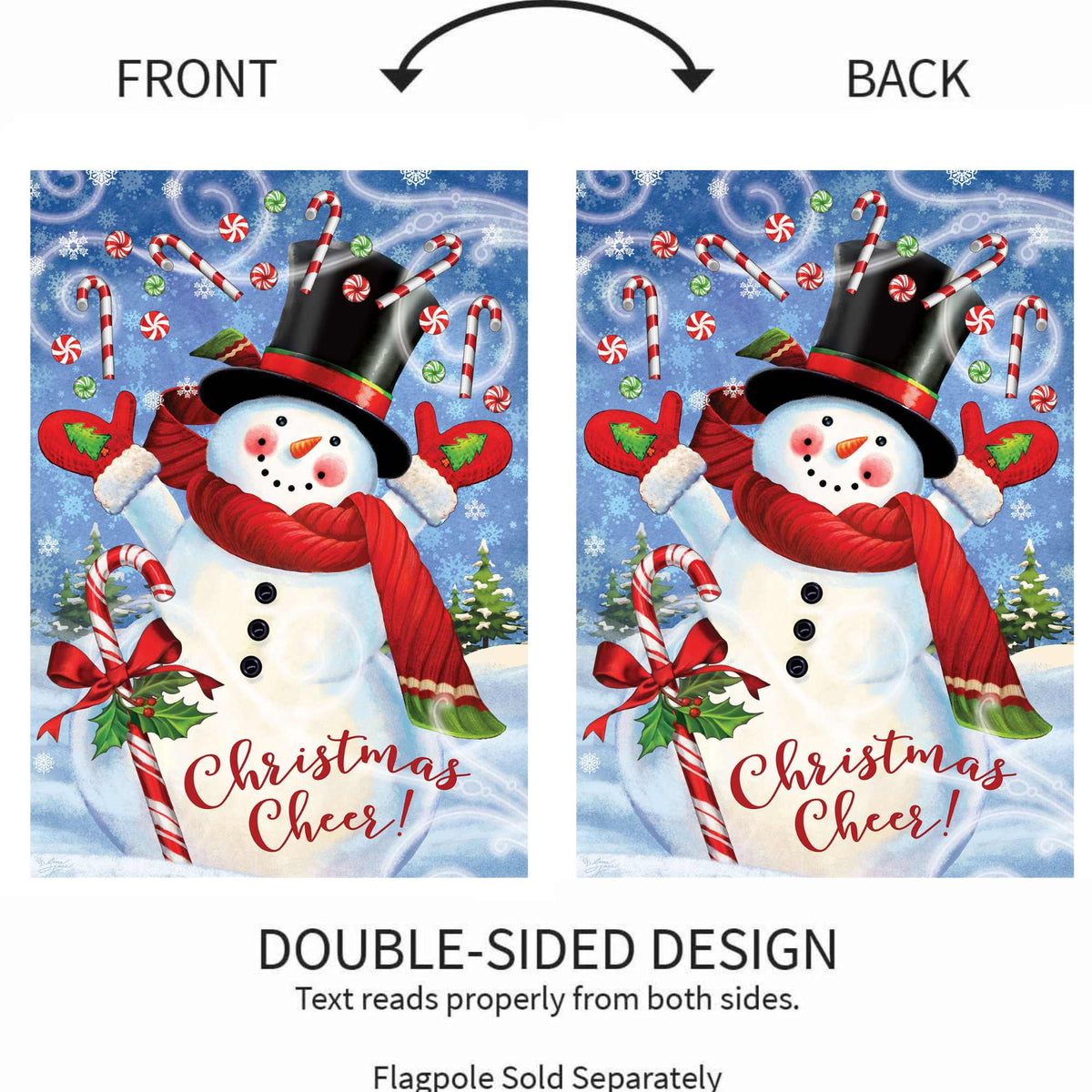 Custom Decor Candy Cane Snowman Flag - - SBKGifts.com