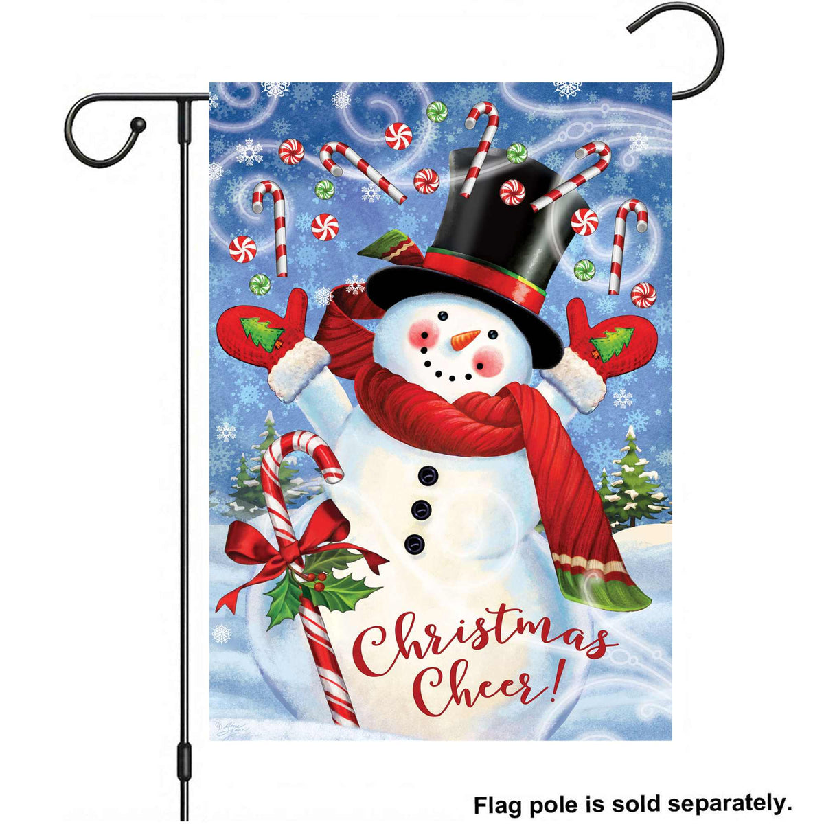 Custom Decor Candy Cane Snowman Flag - - SBKGifts.com