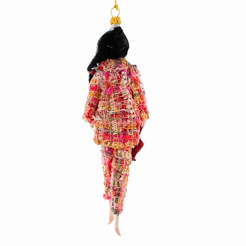 De Carlini Italian Ornaments Lady In Pink Tweed Pink Suit - - SBKGifts.com