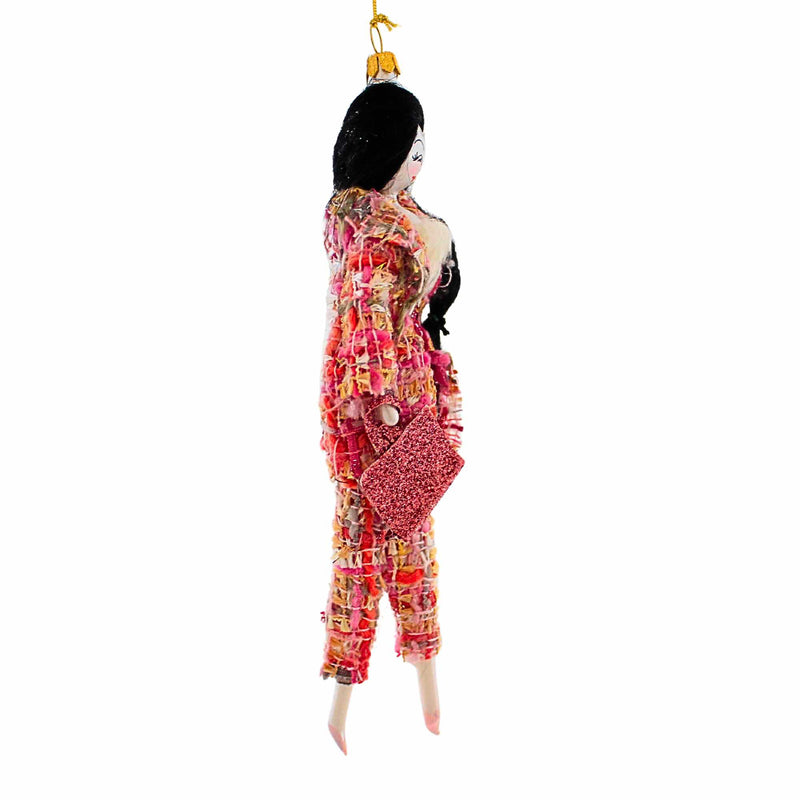 De Carlini Italian Ornaments Lady In Pink Tweed Pink Suit - - SBKGifts.com
