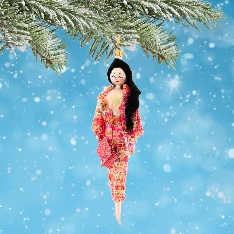 De Carlini Italian Ornaments Lady In Pink Tweed Pink Suit - - SBKGifts.com