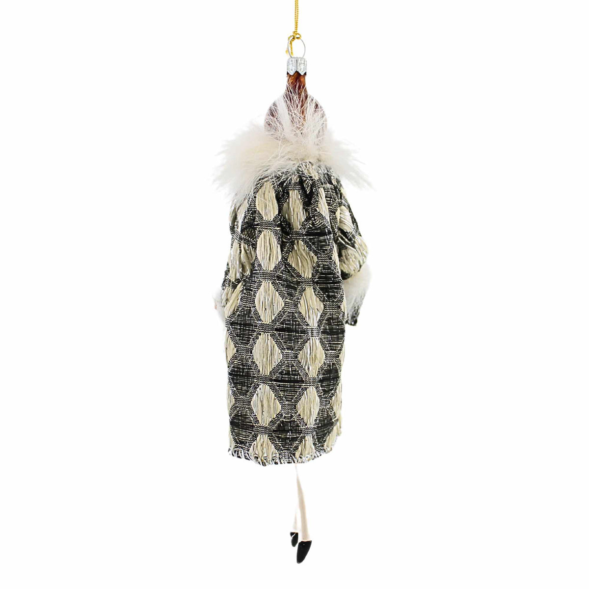 De Carlini Italian Ornaments Lady In Silver Black Coat - - SBKGifts.com