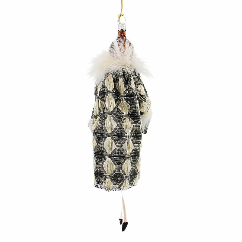 De Carlini Italian Ornaments Lady In Silver Black Coat - - SBKGifts.com