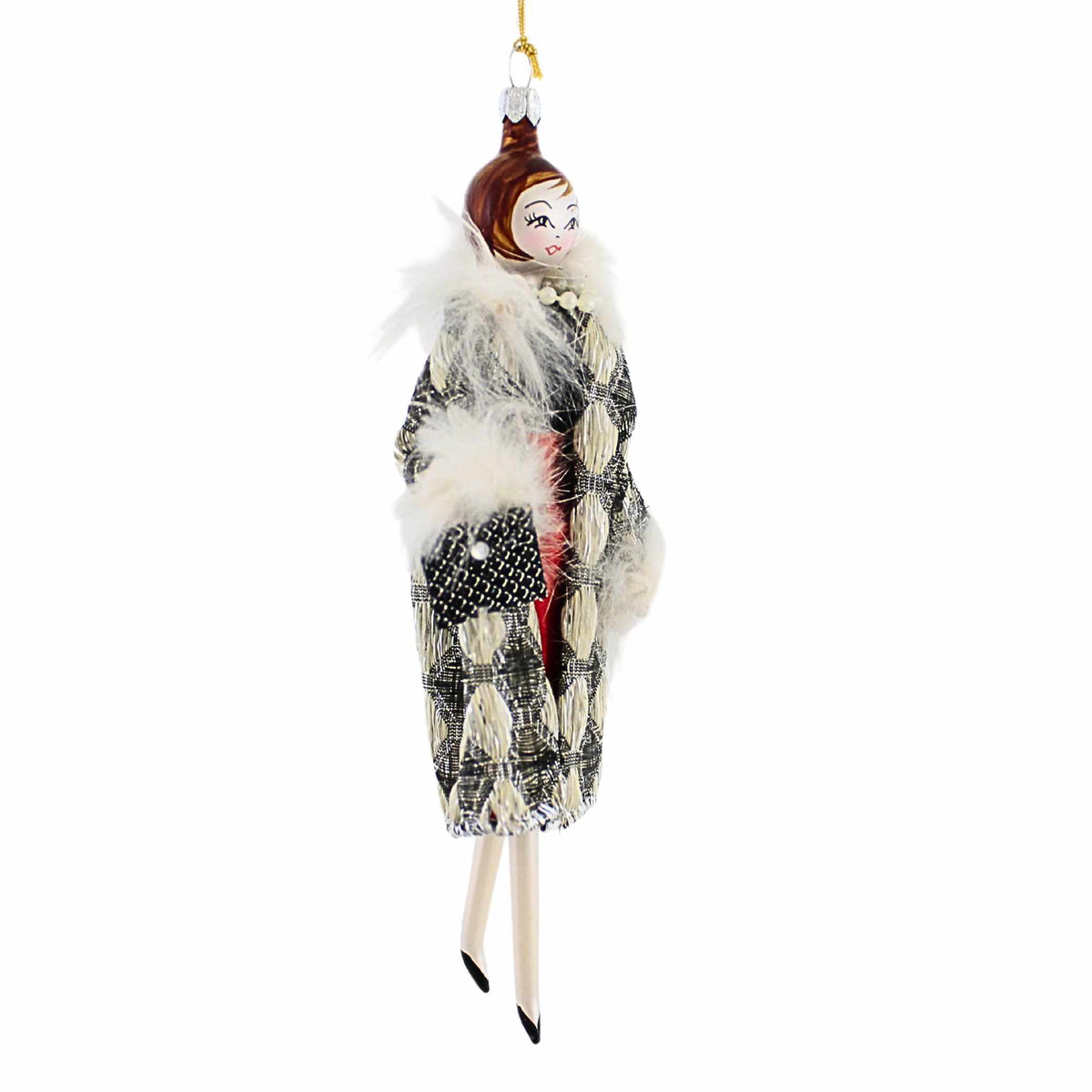 De Carlini Italian Ornaments Lady In Silver Black Coat - - SBKGifts.com