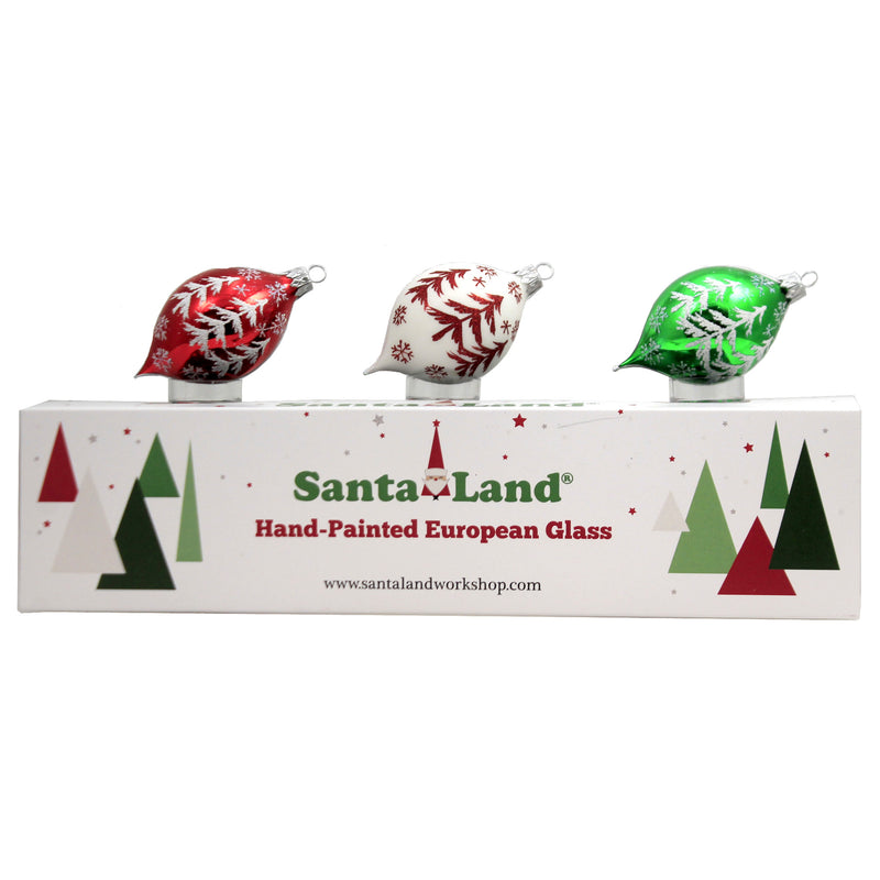 Santa Land Woodland Petite Reflectors - 3 Glass Ornaments 3.5 Inch, Glass - Ornament S/3  Drop Indent Tree 20M1000 (48342)