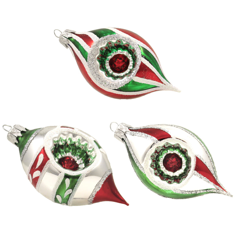 Santa Land Holiday Mint Petite Relectors Glass Ornament S/3 Drop Indent 20M1010