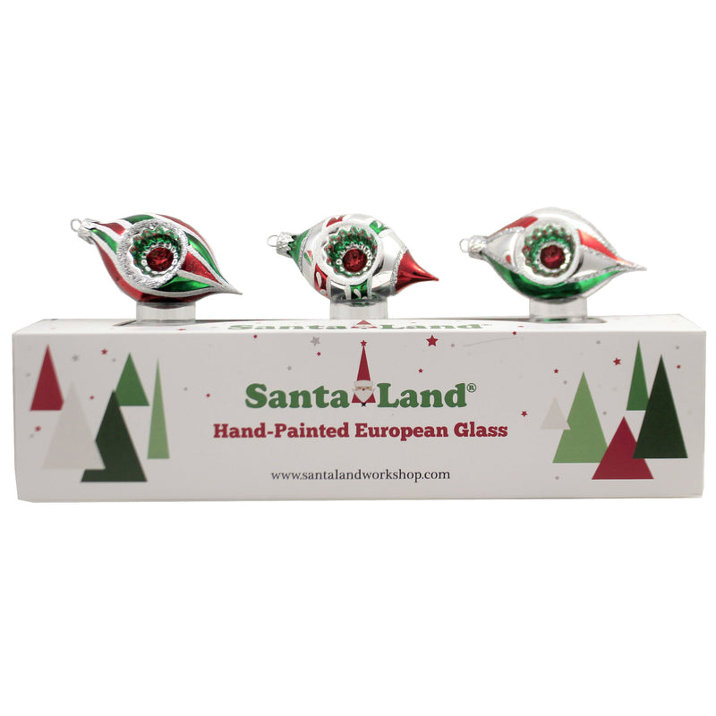 Santa Land Holiday Mint Petite Relectors Glass Ornament S/3 Drop Indent 20M1010