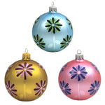 Santa Land Tommy's Mid Century Garden S/3 - 3 Glass Ornaments 4.00 Inch, Glass - Ornament Ball Flower Mcm Floral 20M1020 (48344)