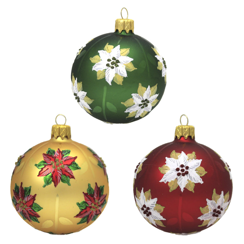Santa Land Christmas Poinsettia Gold S/3 Ornament Petite Flower Floral 20M1030 (48345)