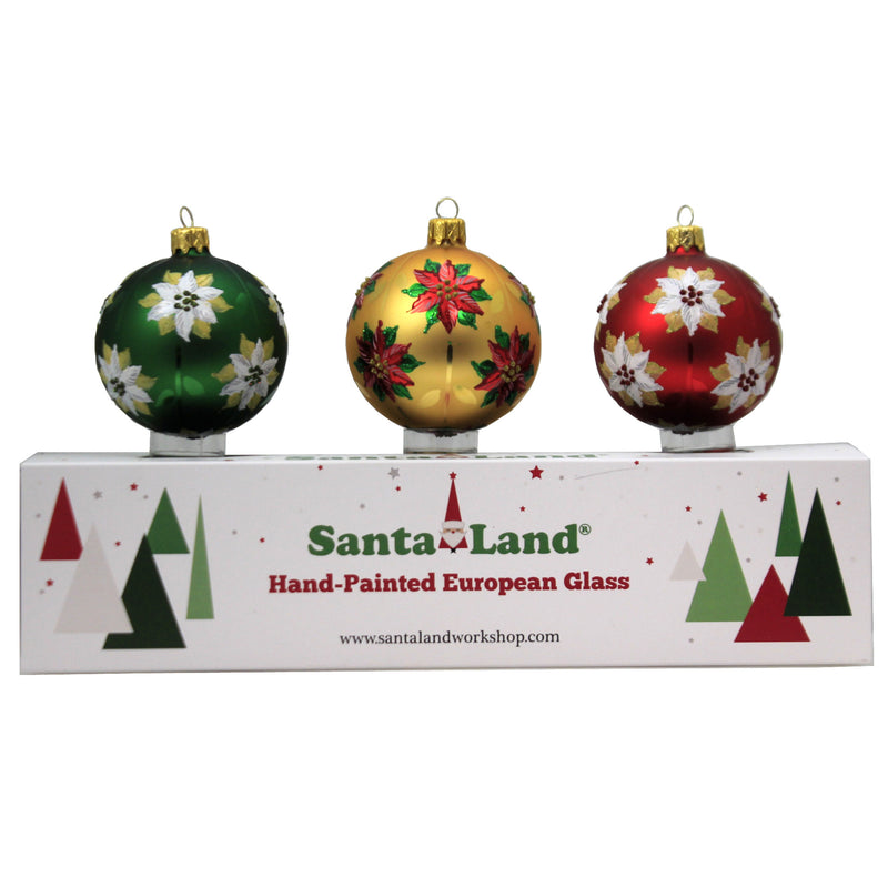 Santa Land Christmas Poinsettia Gold S/3 - - SBKGifts.com