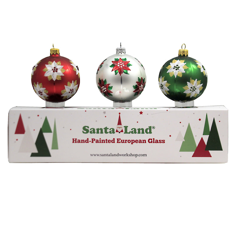 Santa Land Christmas Poinsettia Silver S/3 - - SBKGifts.com