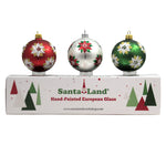 Santa Land Christmas Poinsettia Silver S/3 - 3 Glass Ornaments 4.00 Inch, Glass - Ornamet Flower Ball Floral Mcm 20M1040 (48346)