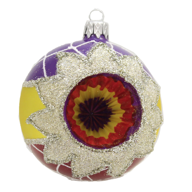 Santa Land Fire & Ice Reflectors S/3 Glass Ornament Ball Indent Vintage 20M1050