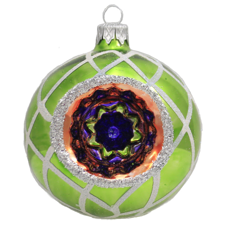 Santa Land Diamond Brite Reflectors S/3 - 3 Glass Ornaments 4 Inch, Glass - Ornament Indent Ball Fire 20M1060 (48348)
