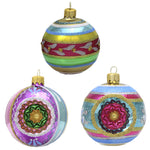 Santa Land Vintage Ice Brites S/3 - 3 Glass Ornaments 4 Inch, Glass - Ornament Ball Reflector Vc 20M1090 (48351)