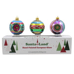 Santa Land Vintage Ice Brites S/3 - 3 Glass Ornaments 4 Inch, Glass - Ornament Ball Reflector Vc 20M1090 (48351)